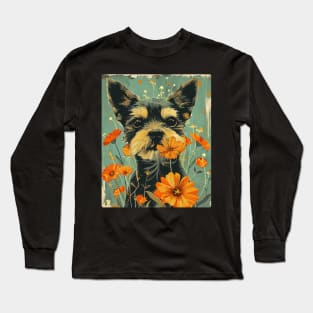 Yorkshire Terrier dog Flowers Photo Art Design For Dog Onwer Long Sleeve T-Shirt